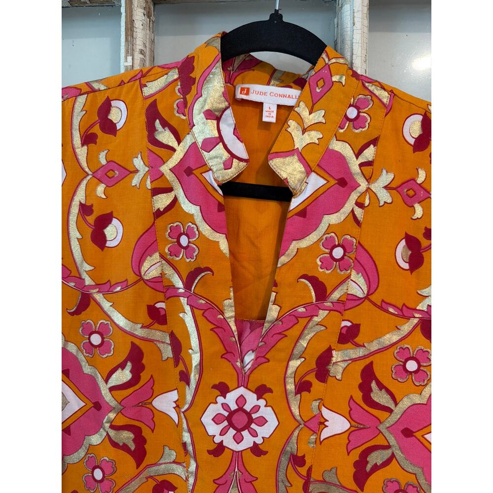 Jude Connally Orange Pink Floral Midi Dress - Picture 2 of 4